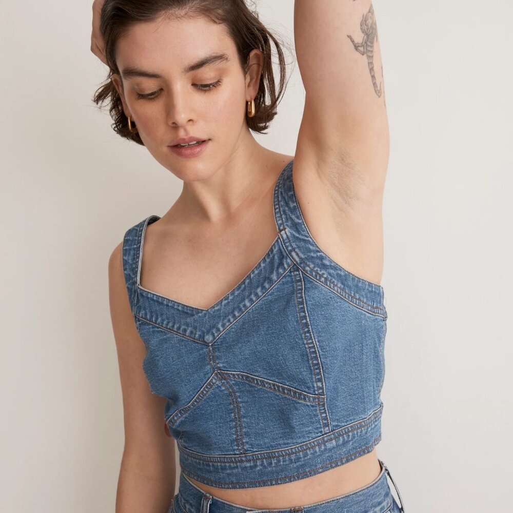 Madewell Cotton-Hemp Denim Supercrop Tank Top in Gabler Wash